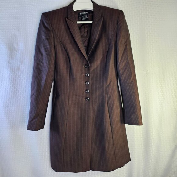 Escada Margaretha Ley Brown Pinstripe Button-Up Wool Mohair suit dress - Picture 1 of 15